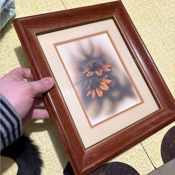 Vintage Wooden Frame with Floral Art - Picture 2 of 5